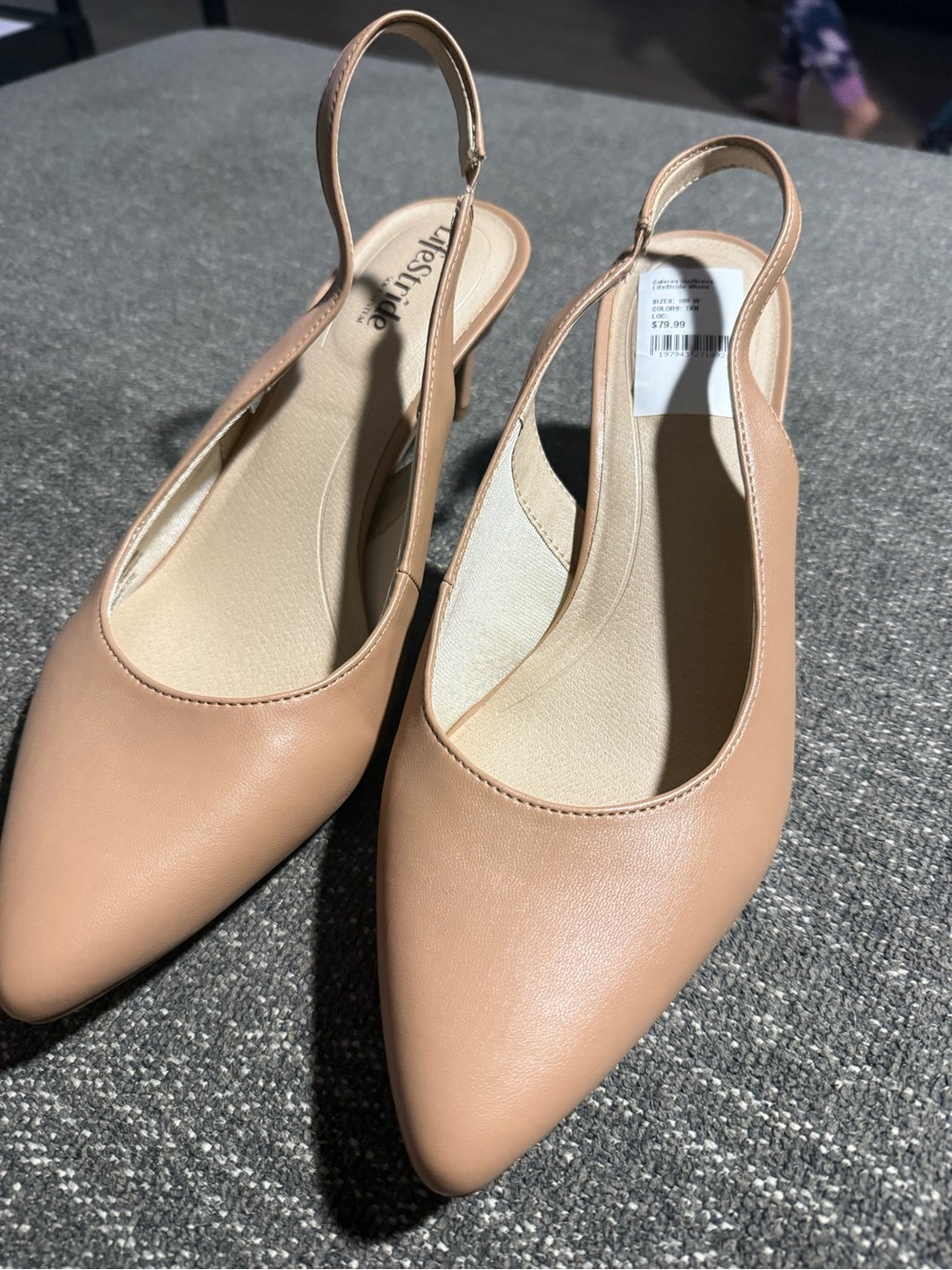 Life Stride Nude/Tan Slingback Pointed Toe Heels